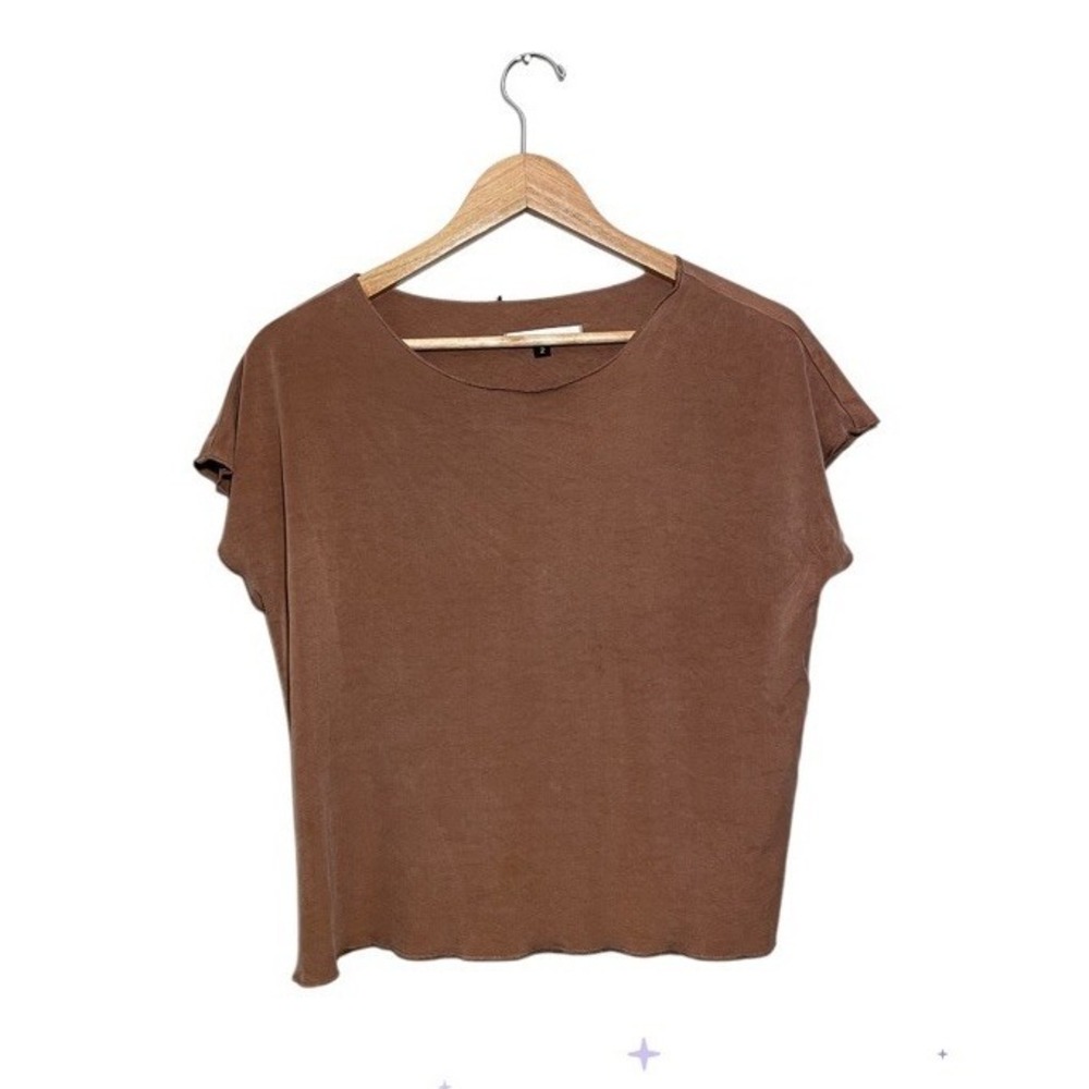Holte Cap Sleeve Stretch Top Women's 2 Side Slits Brown Made In USA Minimalist